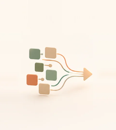 Four cards, each a focused change, flowing along glowing lines toward an arrow.
